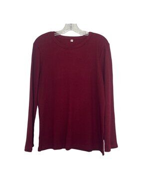 Waffle Knit Long Sleeve Shirt Crew Neck Large Red New WOT Winter